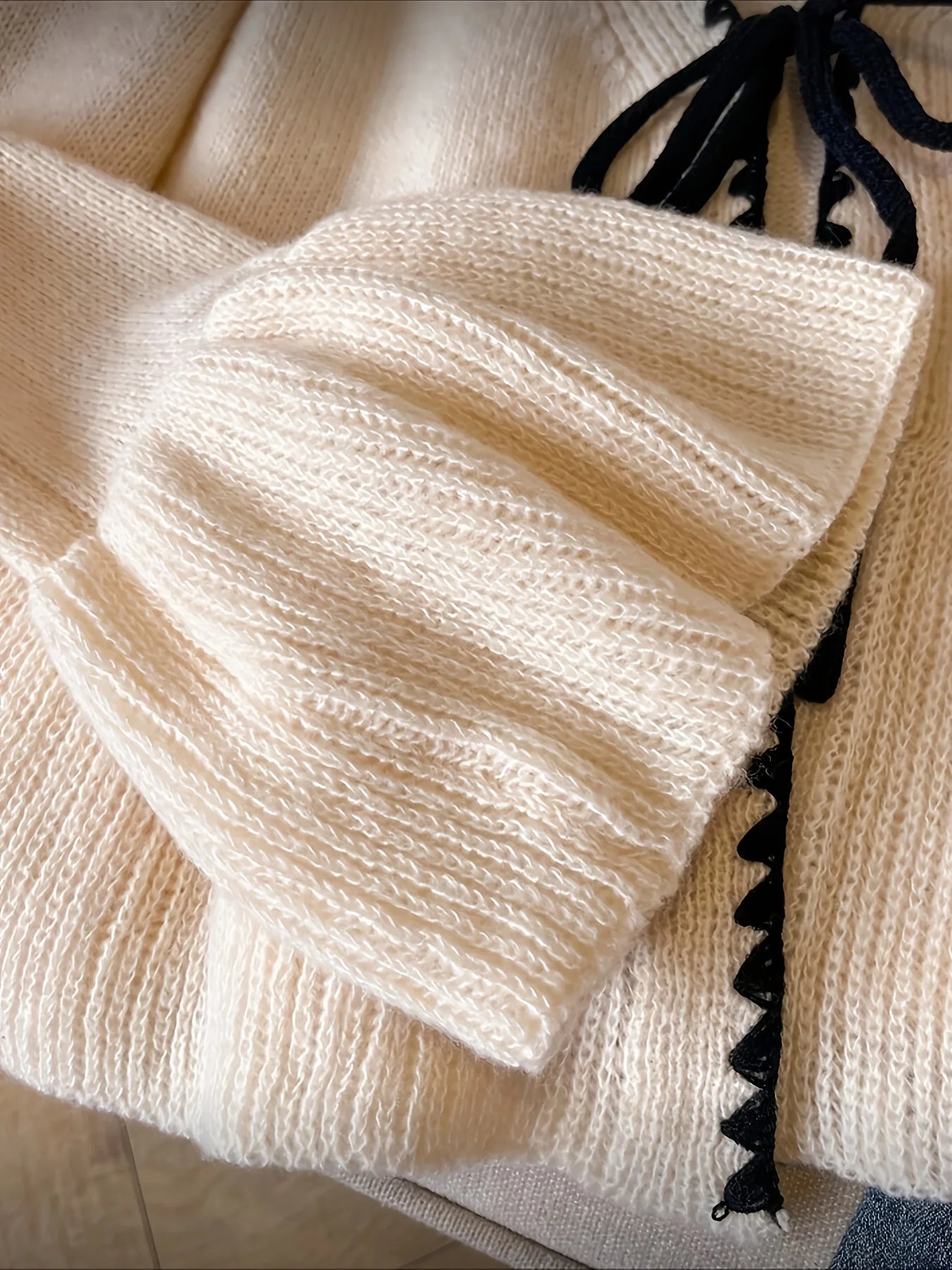 European American women's autumn and winter knitted cardigan lace - up sweater coat solid color loose long - sleeved top jacket - PratSN