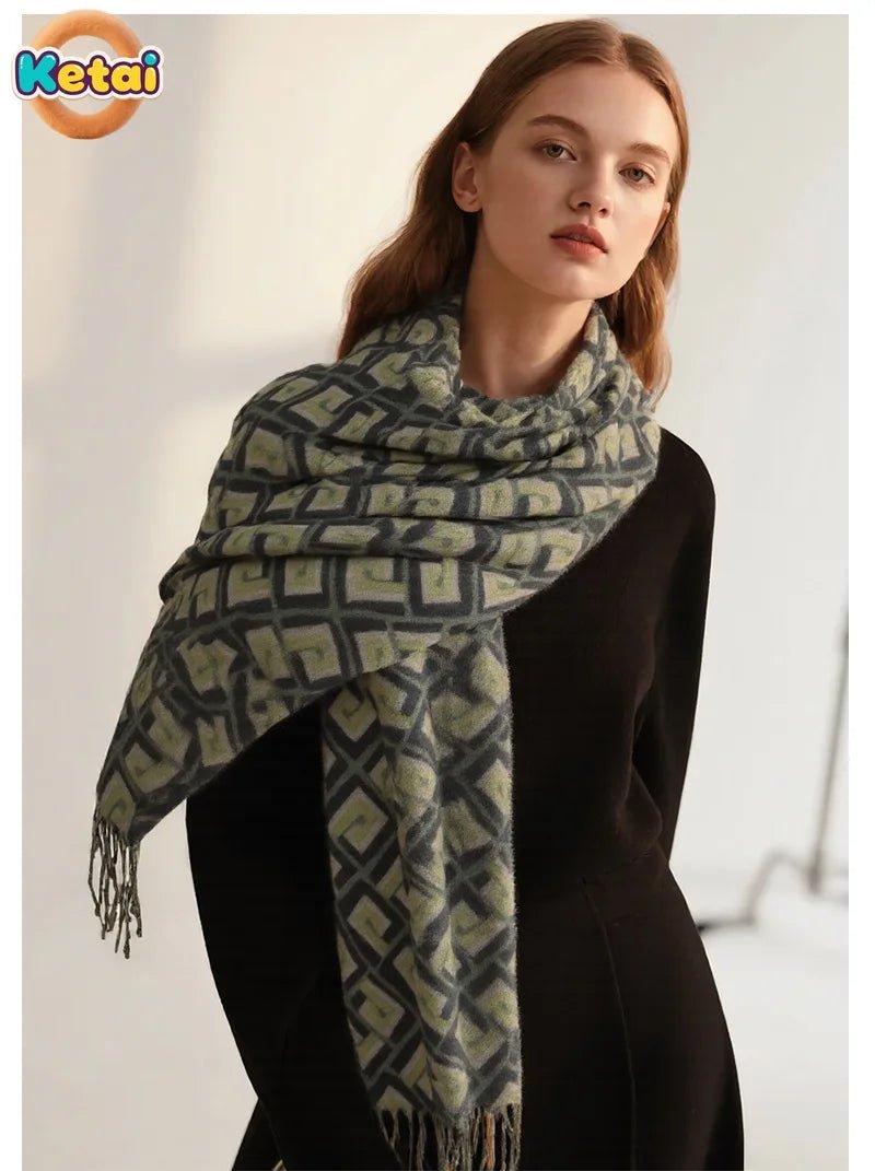 European and American Checkered Print Medium Long Women's High - end Scarf with Winter Atmosphere and Warm Women's Scarf - PratSN