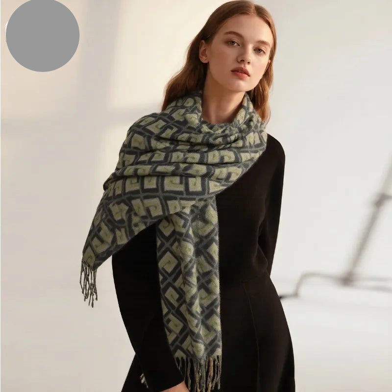 European and American Checkered Print Medium Long Women's High - end Scarf with Winter Atmosphere and Warm Women's Scarf - PratSN