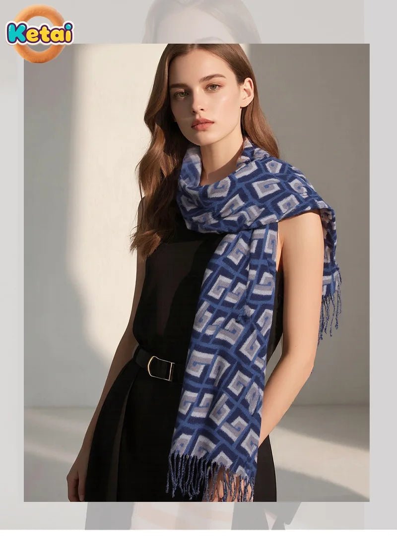 European and American Checkered Print Medium Long Women's High - end Scarf with Winter Atmosphere and Warm Women's Scarf - PratSN