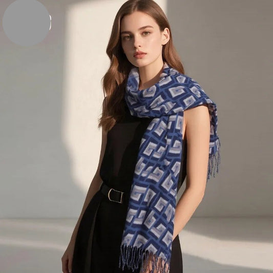 European and American Checkered Print Medium Long Women's High - end Scarf with Winter Atmosphere and Warm Women's Scarf - PratSN