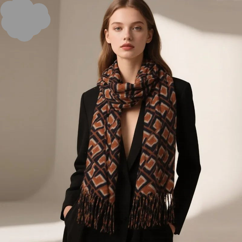 European and American Checkered Print Medium Long Women's High - end Scarf with Winter Atmosphere and Warm Women's Scarf - PratSN