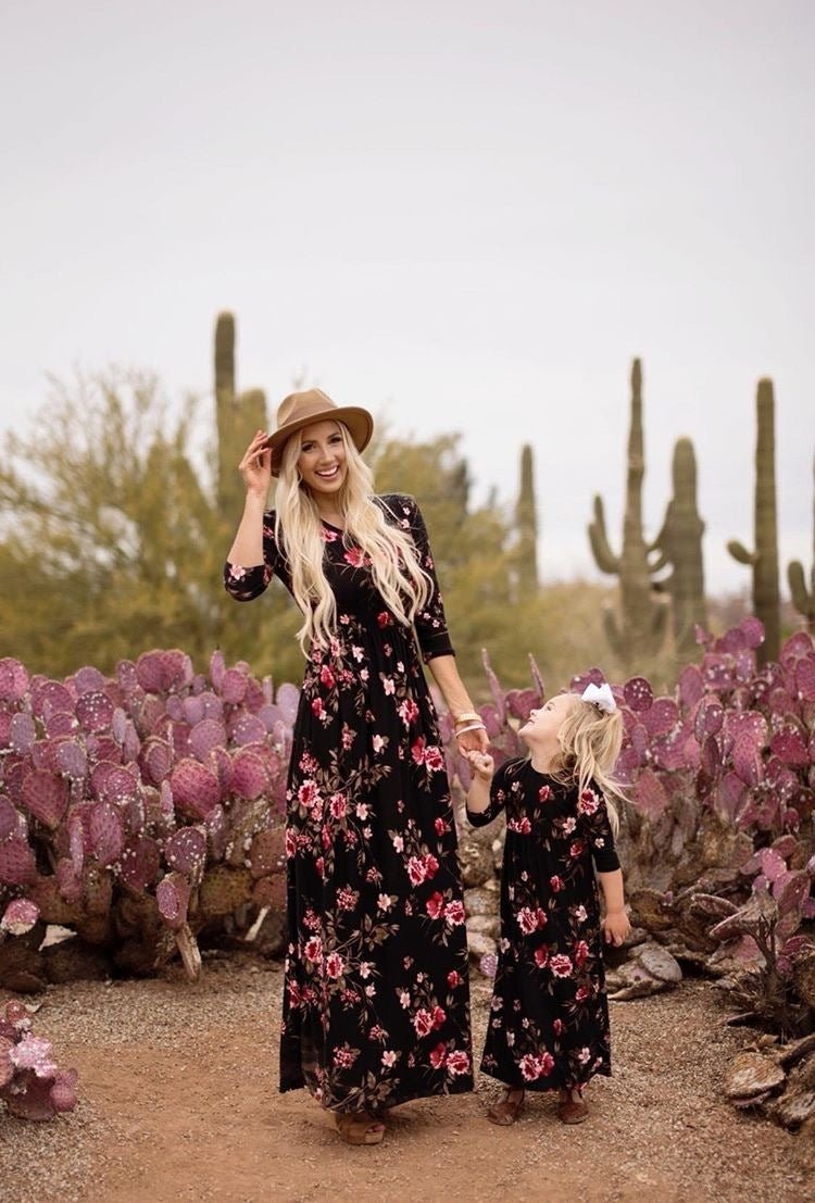 European And American Foreign Trade Mother - Daughter Parent - Child Clothing Ebay Long - Sleeved Flower Print Dress Long Skirt - PratSN