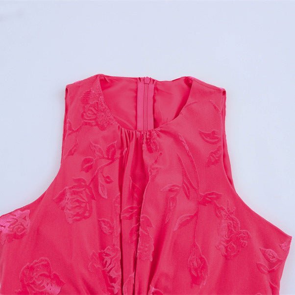European And American Style Flocking Midriff Outfit Round Neck Sleeveless Dress - PratSN