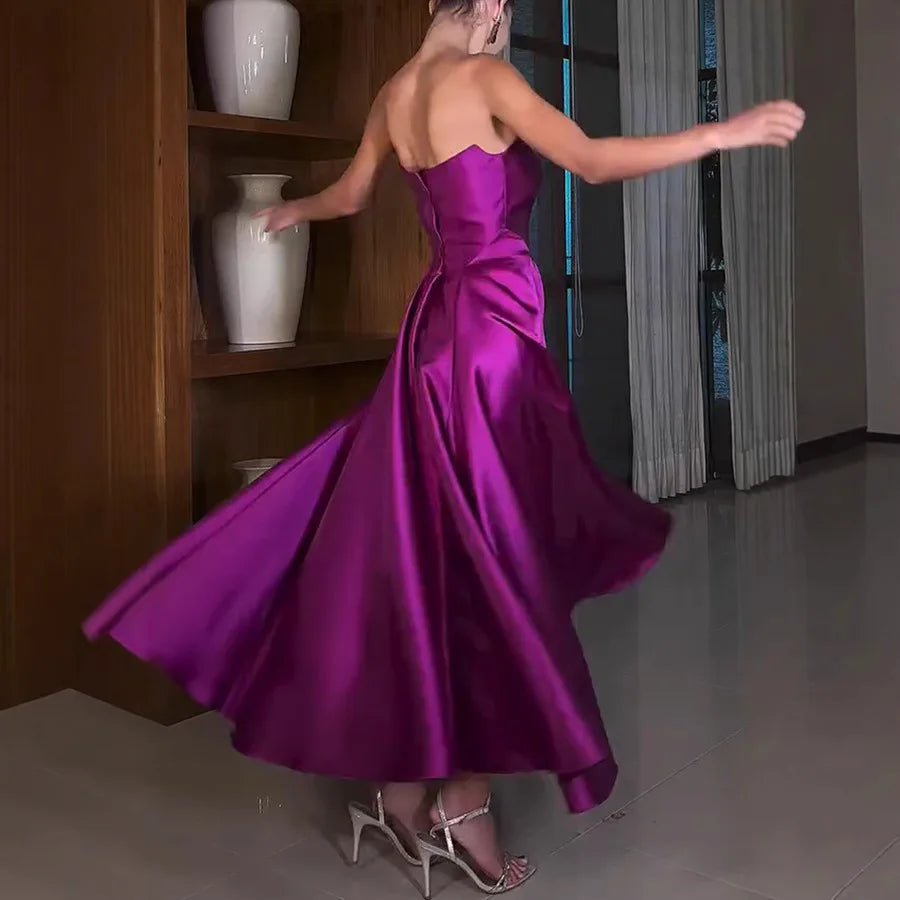 European And American Women's Clothing Solid Color Satin Evening Dress Dress, Tube Top, Sleeveless Long Dress, Super Pendulum - PratSN