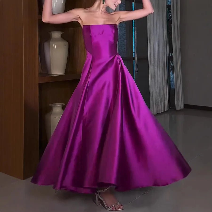 European And American Women's Clothing Solid Color Satin Evening Dress Dress, Tube Top, Sleeveless Long Dress, Super Pendulum - PratSN