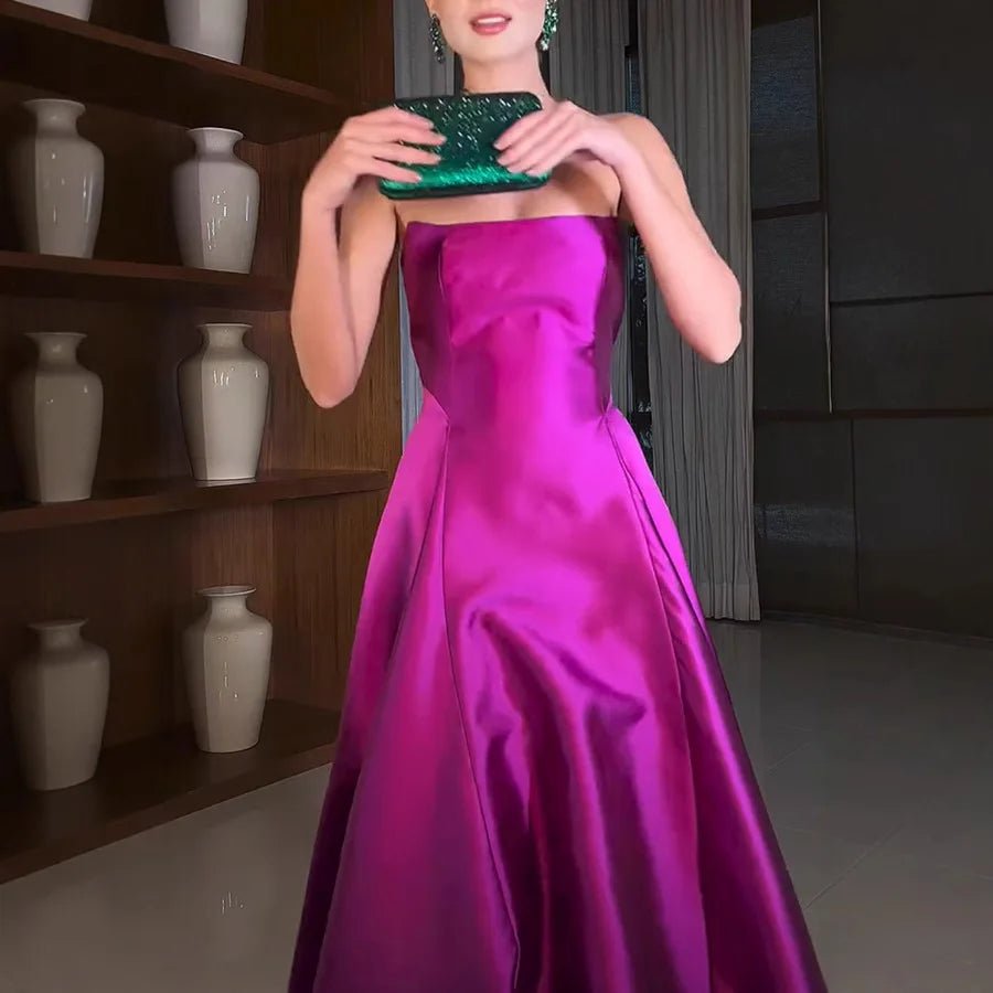 European And American Women's Clothing Solid Color Satin Evening Dress Dress, Tube Top, Sleeveless Long Dress, Super Pendulum - PratSN