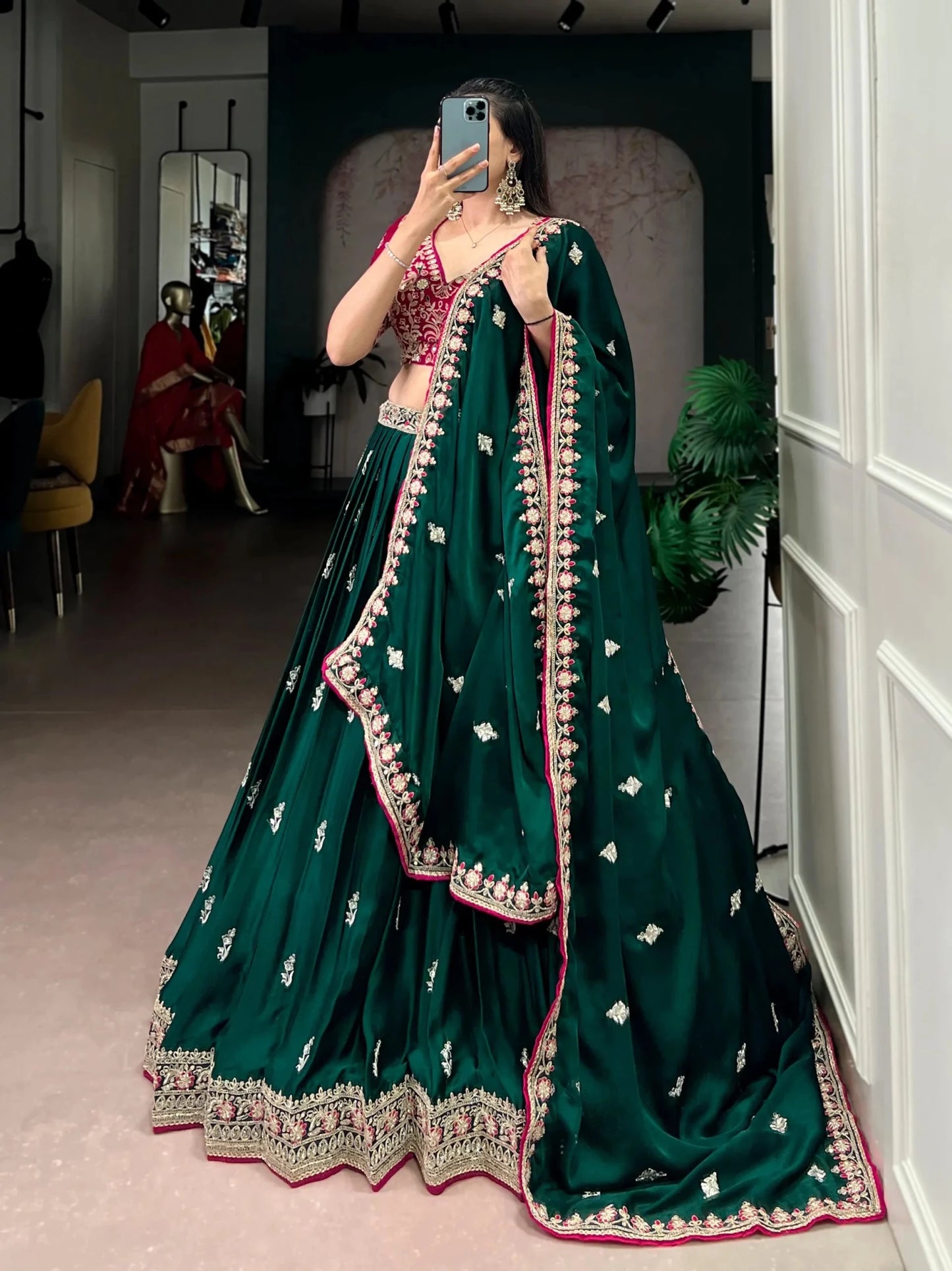 Exclusive Designer Silk Lehenga Choli for Women with Floral Embroidery and Heavy Bottom Work Indian Pakistani Outfit - PratSN
