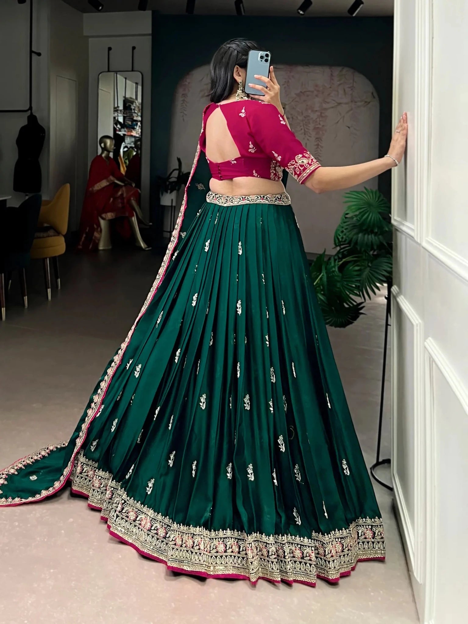 Exclusive Designer Silk Lehenga Choli for Women with Floral Embroidery and Heavy Bottom Work Indian Pakistani Outfit - PratSN