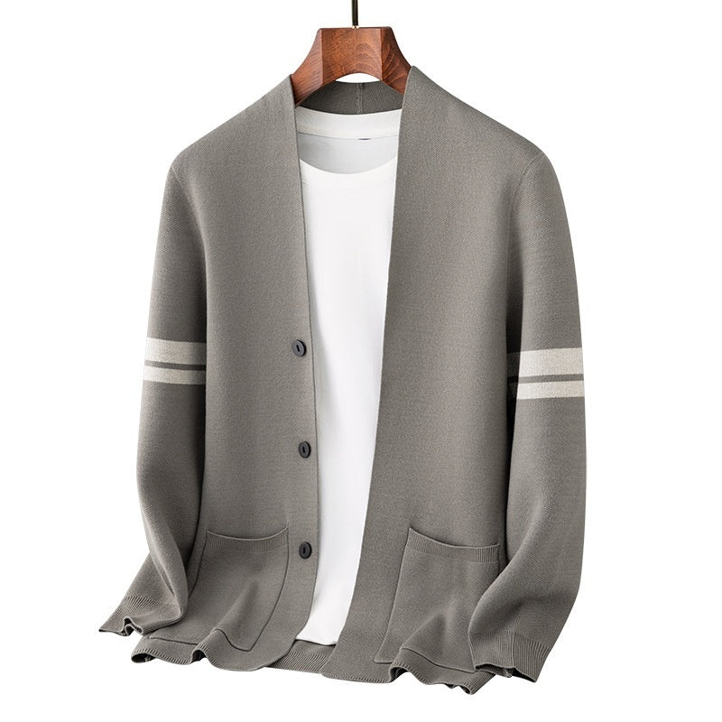 Fall Winter Men Long - sleeved Sweater Coat Thickened Blended Jacquard - PratSN