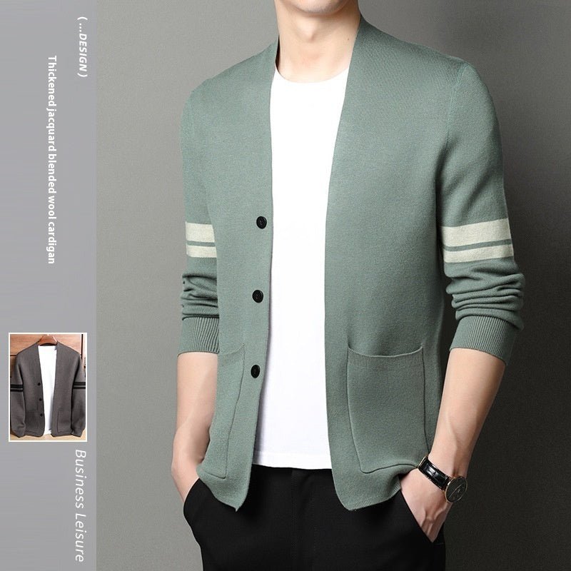 Fall Winter Men Long - sleeved Sweater Coat Thickened Blended Jacquard - PratSN