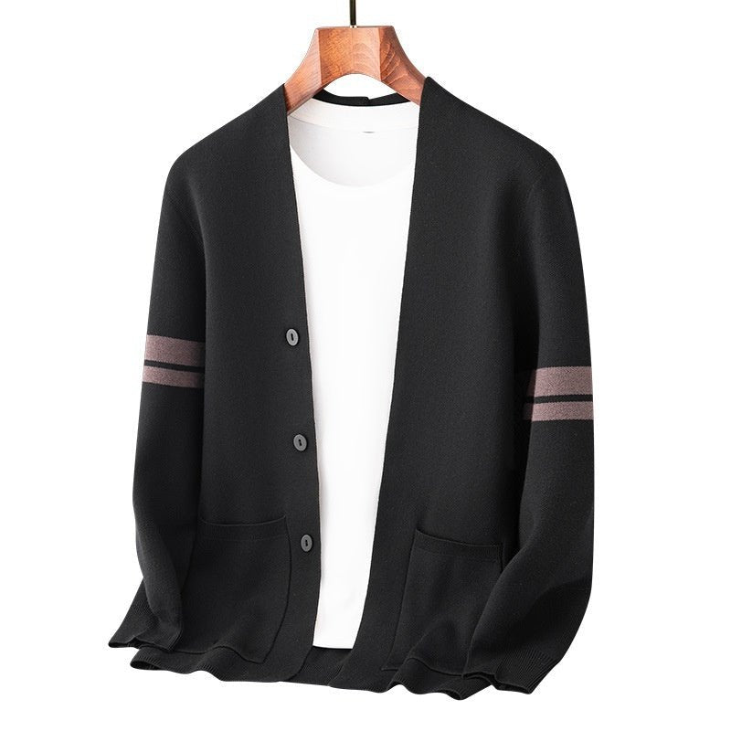 Fall Winter Men Long - sleeved Sweater Coat Thickened Blended Jacquard - PratSN