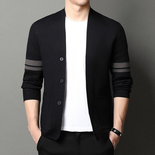 Fall Winter Men Long - sleeved Sweater Coat Thickened Blended Jacquard - PratSN