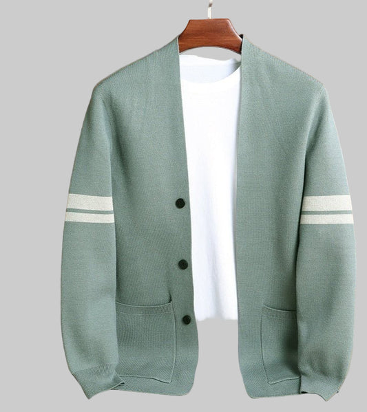 Fall Winter Men Long - sleeved Sweater Coat Thickened Blended Jacquard - PratSN