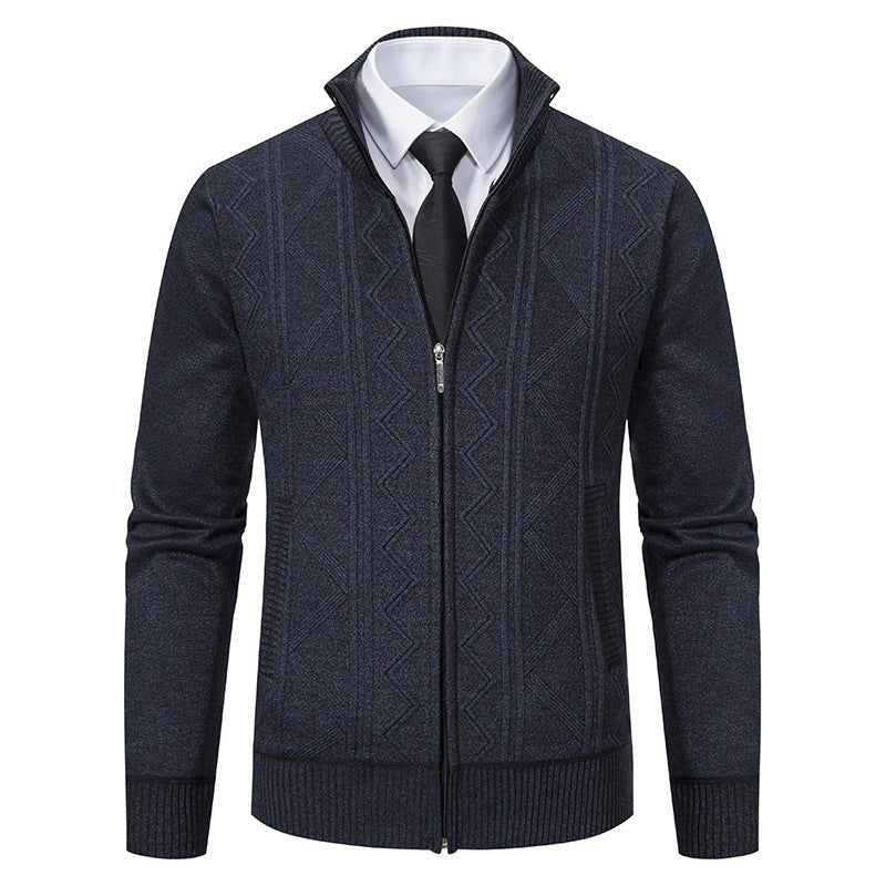 Fall Winter Men Woolen Sweater Men's Cardigan Coat Stand Collar - PratSN