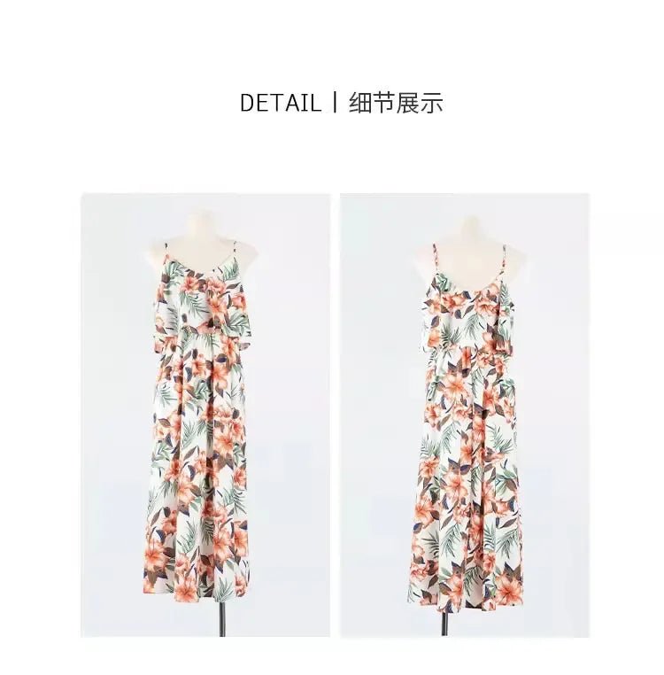 Family Look Vacation Beach Clothing Mom Daughter Sleeveless Dress Dad Son Matching Floral Shirt Set Parent Child Holiday Clothes - PratSN