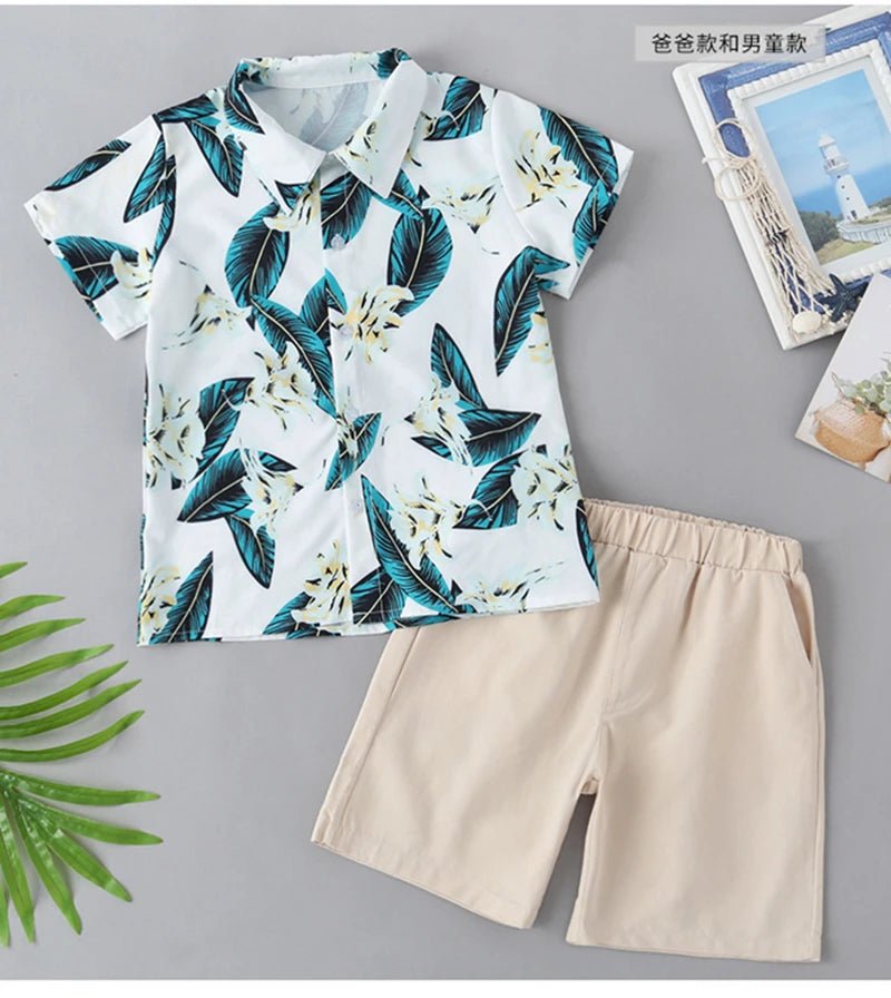 Family Matching Outfits Summer Beach Mother Daughter Dresses Dad Son Floral Shirt+Pants Couple Matching Outfits Women Girl Dress - PratSN