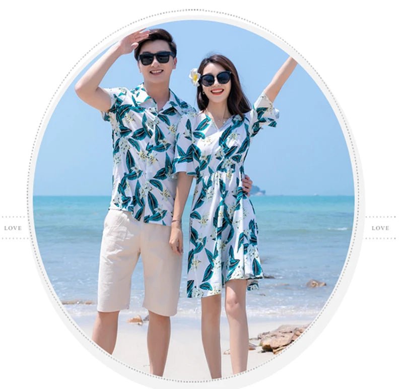 Family Matching Outfits Summer Beach Mother Daughter Dresses Dad Son Floral Shirt+Pants Couple Matching Outfits Women Girl Dress - PratSN
