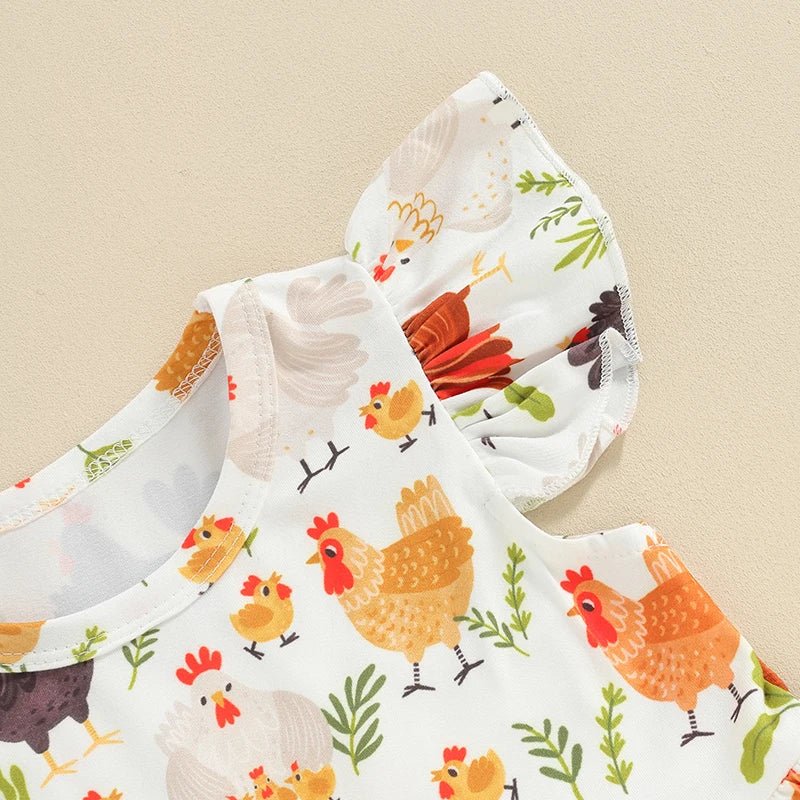 Farm Baby Clothes Animals Rooster Hen Print Fly Sleeve Baby Dress Summer Clothes 6 12 18 24Months 2T 3T 4T - PratSN