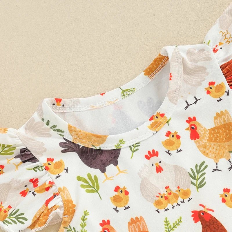 Farm Baby Clothes Animals Rooster Hen Print Fly Sleeve Baby Dress Summer Clothes 6 12 18 24Months 2T 3T 4T - PratSN