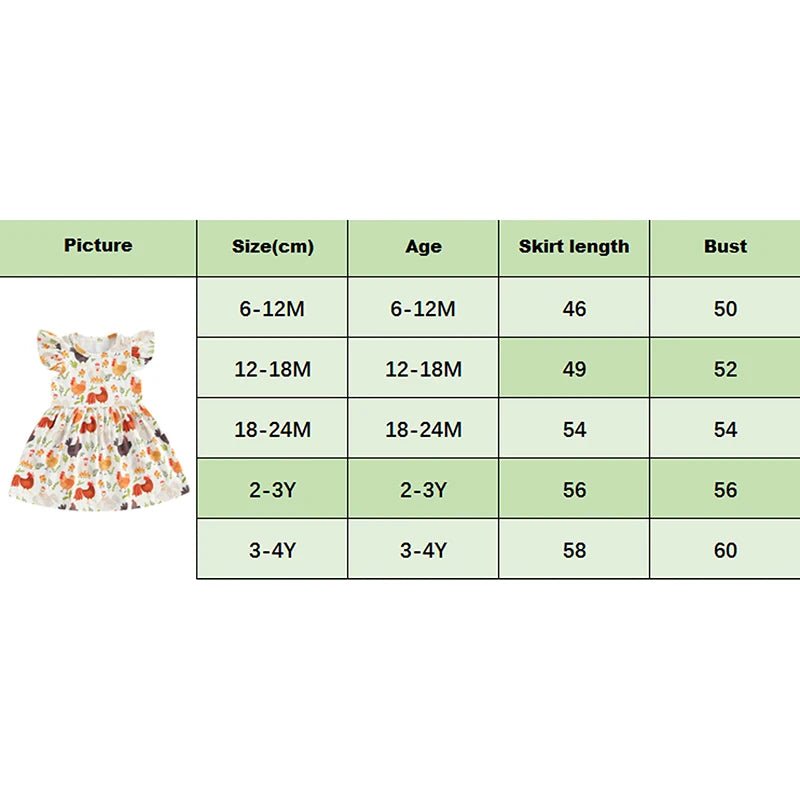 Farm Baby Clothes Animals Rooster Hen Print Fly Sleeve Baby Dress Summer Clothes 6 12 18 24Months 2T 3T 4T - PratSN
