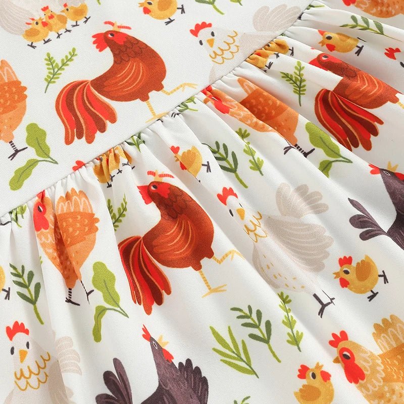 Farm Baby Clothes Animals Rooster Hen Print Fly Sleeve Baby Dress Summer Clothes 6 12 18 24Months 2T 3T 4T - PratSN