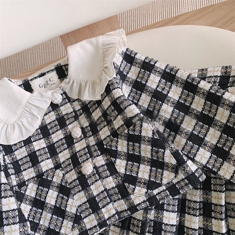 Fashion Baby Girl Clothes Set Autumn Spring Vintage Plaid Blazer Outwear Coat +Shorts Children's Clothing Outfits Suit 2pcs 2 - 7Y - PratSN