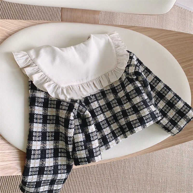 Fashion Baby Girl Clothes Set Autumn Spring Vintage Plaid Blazer Outwear Coat +Shorts Children's Clothing Outfits Suit 2pcs 2 - 7Y - PratSN