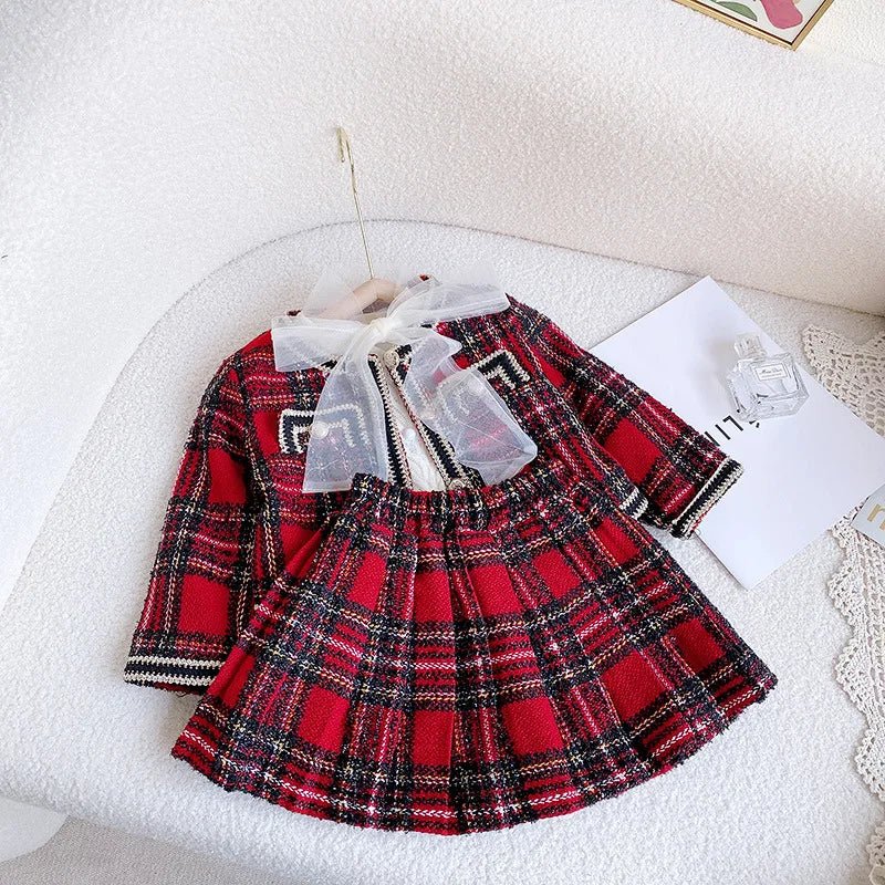 Fashion Baby Girl Clothes Set Autumn Spring Vintage Plaid Blazer Outwear Coat +Shorts Children's Clothing Outfits Suit 2pcs 2 - 7Y - PratSN