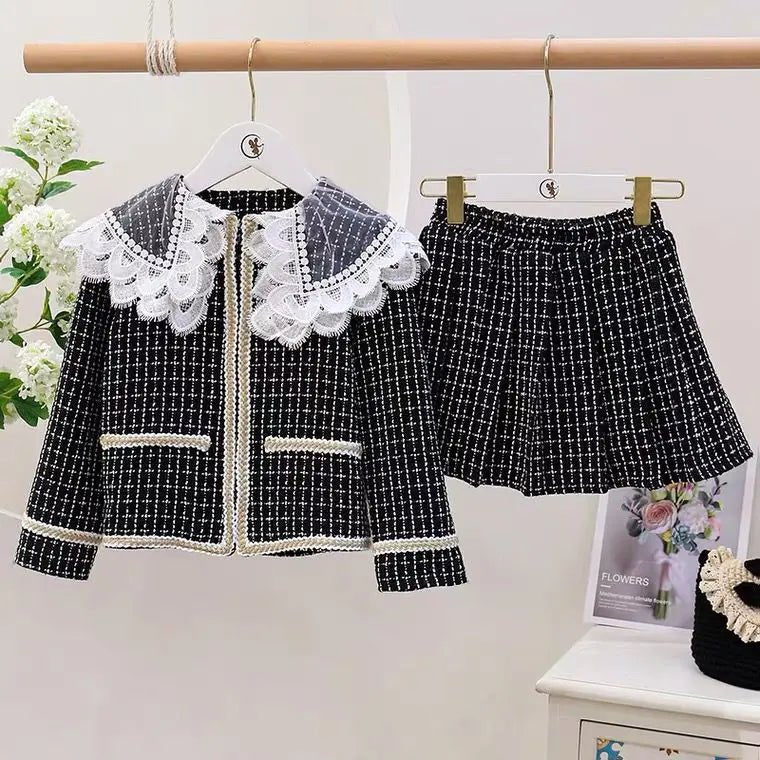 Fashion Baby Girl Clothes Set Autumn Spring Vintage Plaid Blazer Outwear Coat +Shorts Children's Clothing Outfits Suit 2pcs 2 - 7Y - PratSN