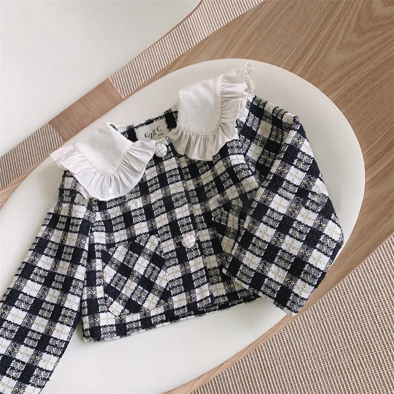 Fashion Baby Girl Clothes Set Autumn Spring Vintage Plaid Blazer Outwear Coat +Shorts Children's Clothing Outfits Suit 2pcs 2 - 7Y - PratSN