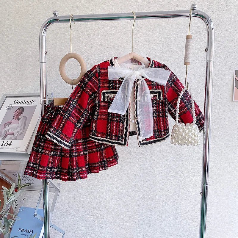 Fashion Baby Girl Clothes Set Autumn Spring Vintage Plaid Blazer Outwear Coat +Shorts Children's Clothing Outfits Suit 2pcs 2 - 7Y - PratSN