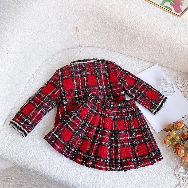 Fashion Baby Girl Clothes Set Autumn Spring Vintage Plaid Blazer Outwear Coat +Shorts Children's Clothing Outfits Suit 2pcs 2 - 7Y - PratSN