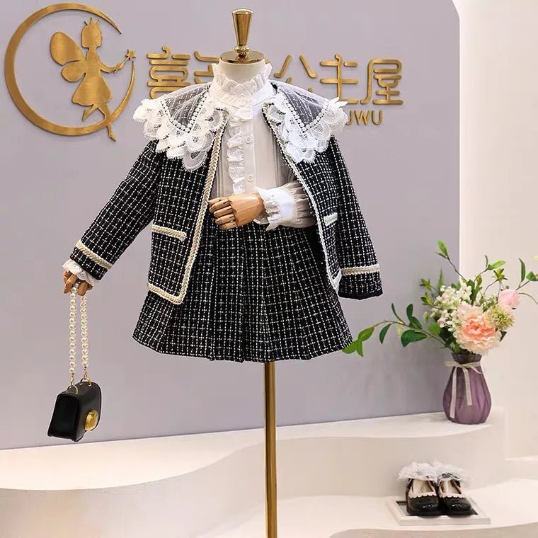 Fashion Baby Girl Clothes Set Autumn Spring Vintage Plaid Blazer Outwear Coat +Shorts Children's Clothing Outfits Suit 2pcs 2 - 7Y - PratSN