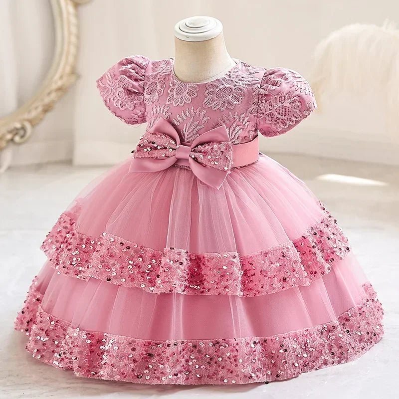 Fashion Bow Girls Party Dresses Cotton Short Sleeve Children Clothing Bridesmaid Dresses Summer Kids Dresses for Girls 1 - 6 Years - PratSN