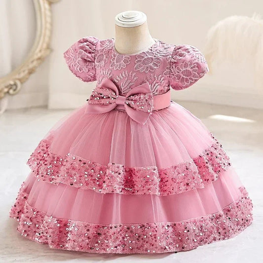 Fashion Bow Girls Party Dresses Cotton Short Sleeve Children Clothing Bridesmaid Dresses Summer Kids Dresses for Girls 1 - 6 Years - PratSN