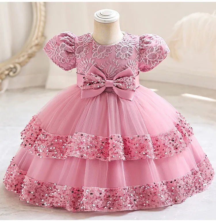 Fashion Bow Girls Party Dresses Cotton Short Sleeve Children Clothing Bridesmaid Dresses Summer Kids Dresses for Girls 1 - 6 Years - PratSN