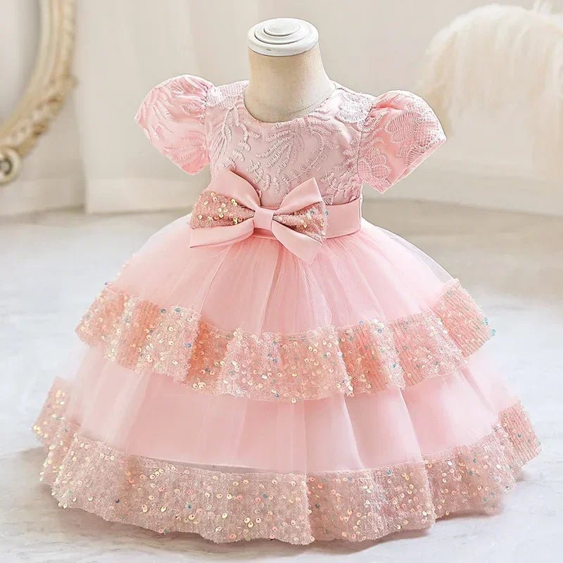 Fashion Bow Girls Party Dresses Cotton Short Sleeve Children Clothing Bridesmaid Dresses Summer Kids Dresses for Girls 1 - 6 Years - PratSN