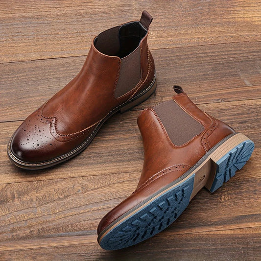 Fashion Brogue Chelsea Men Boots Classical American Style Leather Boots - PratSN