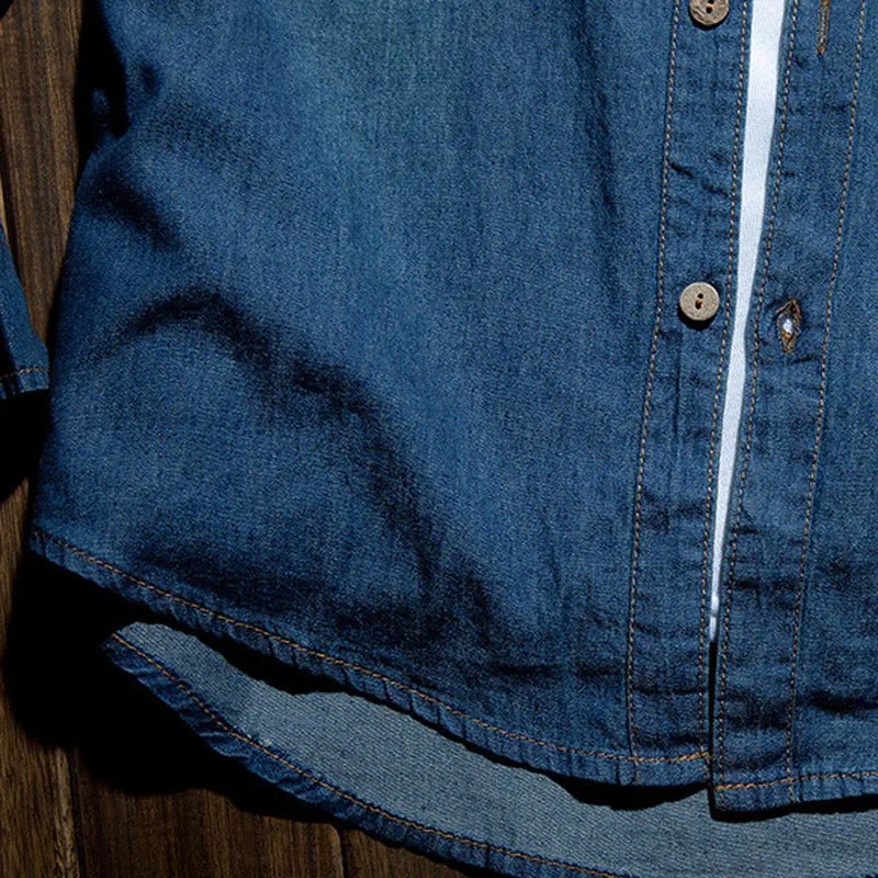Fashion Classic Retro Jeans Shirt with Pocket Slim Fit Tops Men Clothing for Spring Men's Long Sleeve Denim Shirt Blue MY850 - PratSN
