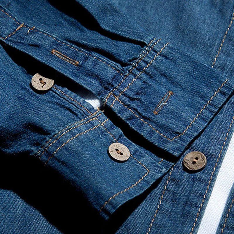 Fashion Classic Retro Jeans Shirt with Pocket Slim Fit Tops Men Clothing for Spring Men's Long Sleeve Denim Shirt Blue MY850 - PratSN