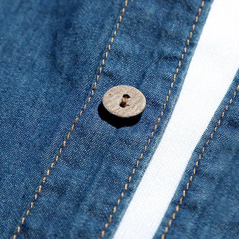 Fashion Classic Retro Jeans Shirt with Pocket Slim Fit Tops Men Clothing for Spring Men's Long Sleeve Denim Shirt Blue MY850 - PratSN