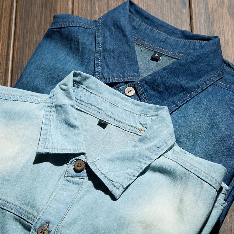 Fashion Classic Retro Jeans Shirt with Pocket Slim Fit Tops Men Clothing for Spring Men's Long Sleeve Denim Shirt Blue MY850 - PratSN
