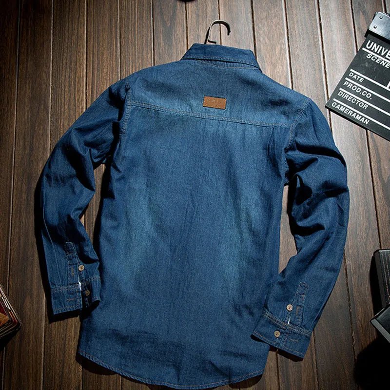Fashion Classic Retro Jeans Shirt with Pocket Slim Fit Tops Men Clothing for Spring Men's Long Sleeve Denim Shirt Blue MY850 - PratSN
