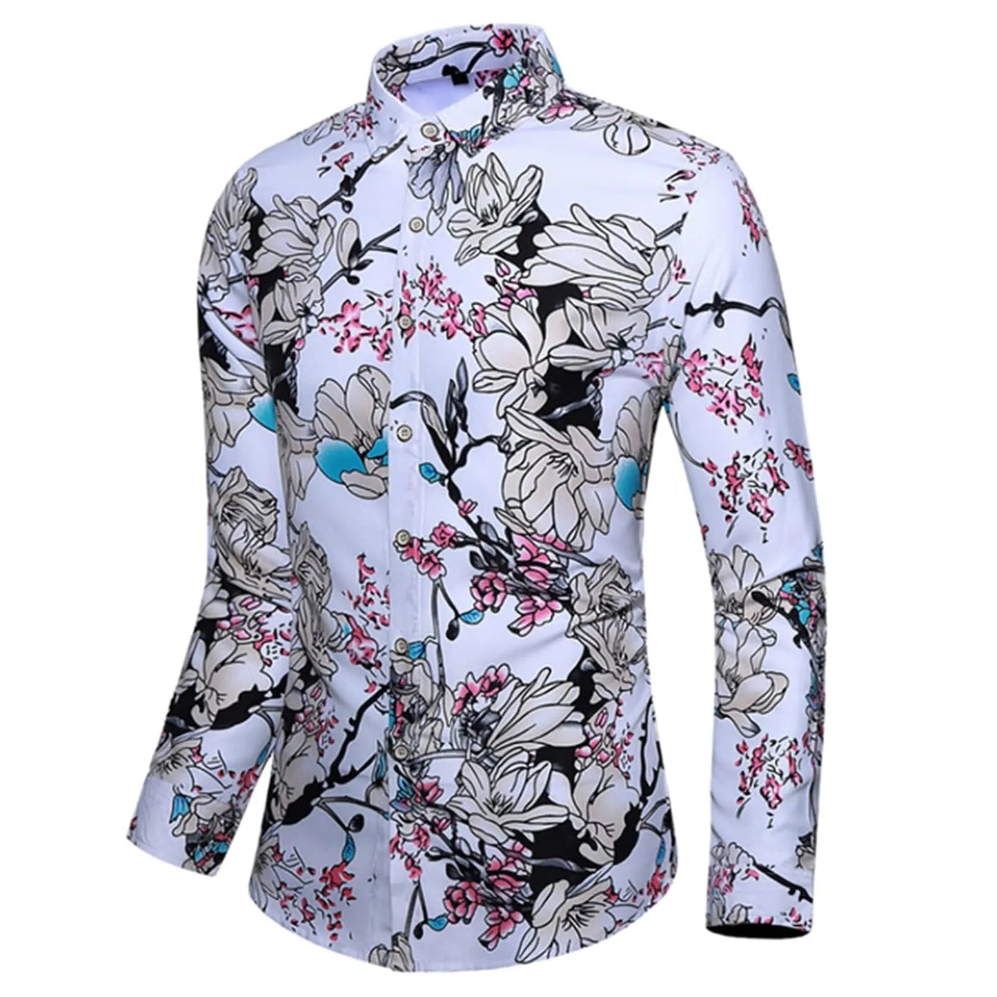Fashion Flower Rose Pattern 3D Print Mens Long Sleeve Shirt Autumn Button Down Shirt festival Casual Lapel Mens Clothing - PratSN