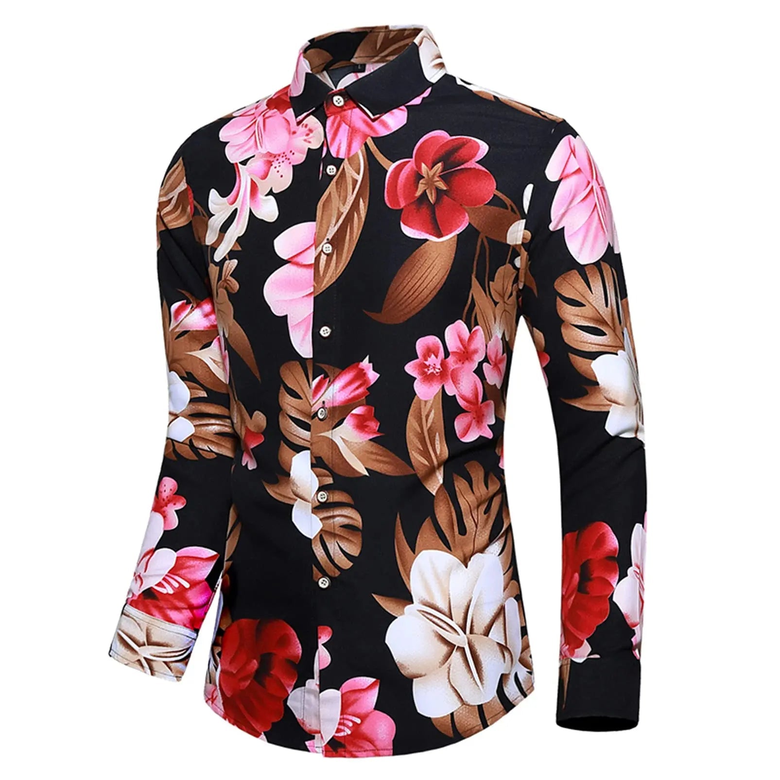 Fashion Flower Rose Pattern 3D Print Mens Long Sleeve Shirt Autumn Button Down Shirt festival Casual Lapel Mens Clothing - PratSN