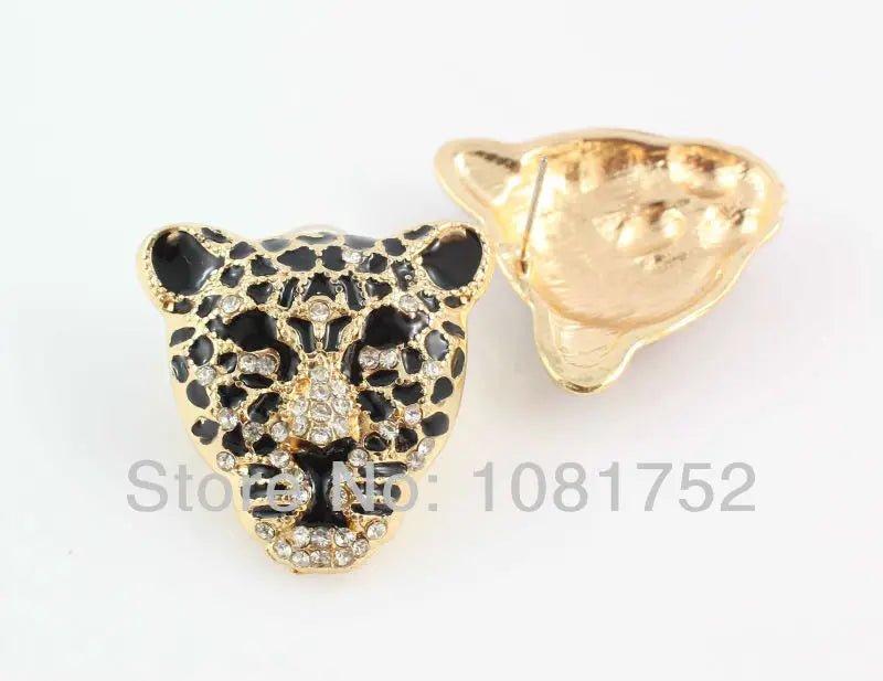 Fashion Gold Color Black Enameled Leopard Pendant Statement Necklace earrings Jewelry Set - PratSN