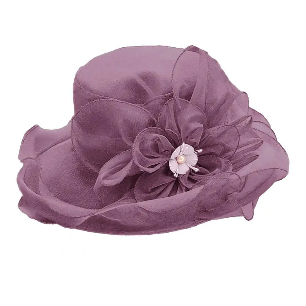 Fashion Hat Women Top Hat Elegant Organza Flower Wide Brim Sun Hat for Women Retro Style Party Banquet Accessory Foldable Beach - PratSN