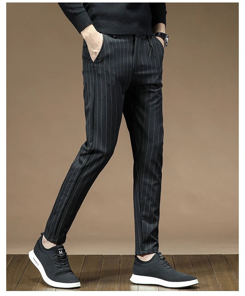Fashion High Quality OUSSYU Men Pants Straight Long Classic Business Brand Thin England Stripe Casual Full Trousers Male 36 38 - PratSN