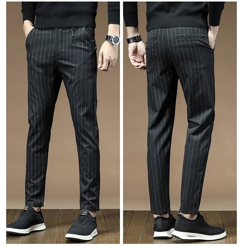 Fashion High Quality OUSSYU Men Pants Straight Long Classic Business Brand Thin England Stripe Casual Full Trousers Male 36 38 - PratSN
